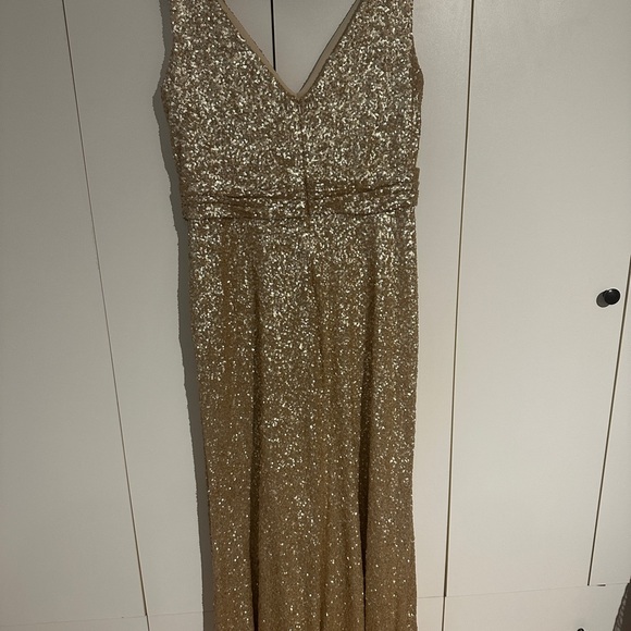 SORELLA VITA Plus Size Long Gold Sequinned Formal Gown With Straps. - Picture 5 of 6